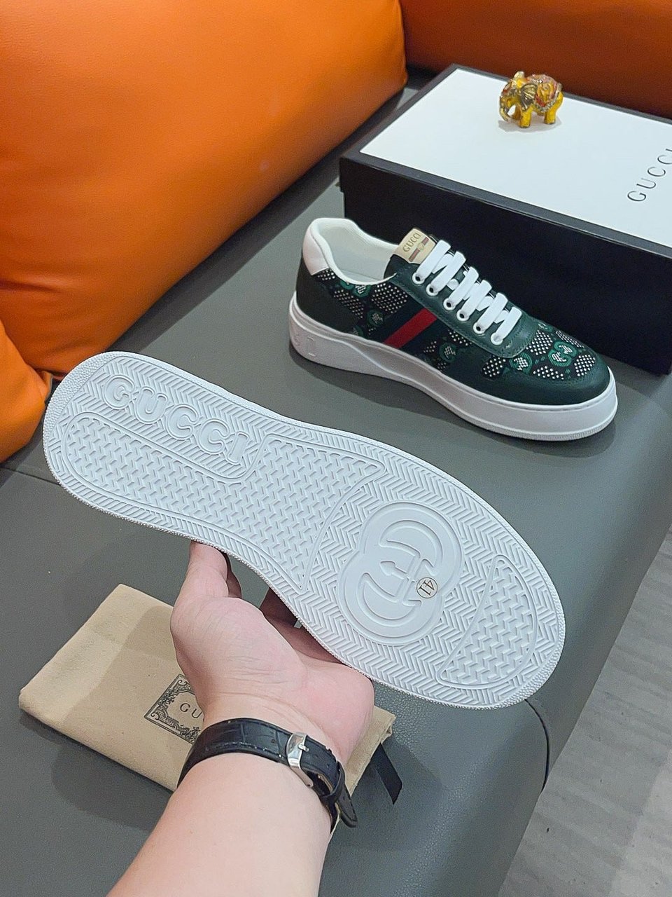 Gucci Screener Gg High Top Sneaker Leather In Green view 9