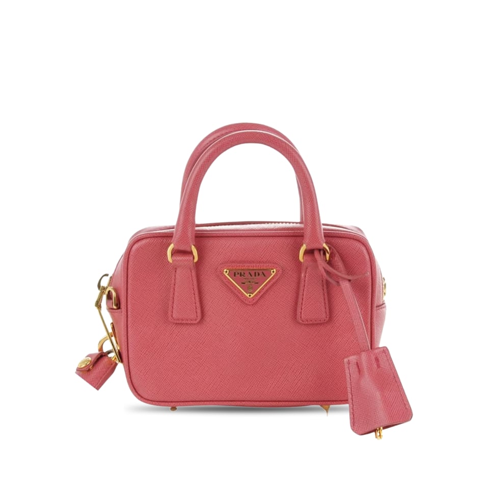 Prada Saffiano Lux Signature Mini Bauletto Bag Pink 19Cm
