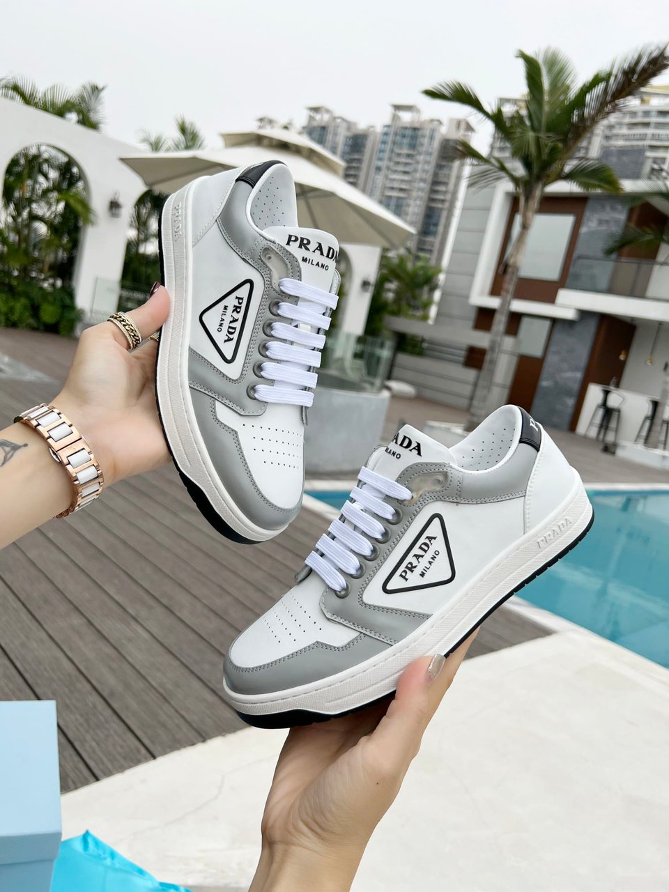 Prada District Perforated Leather Sneakers Grey 1E790M3Lj6F0A4Cf030 view 5