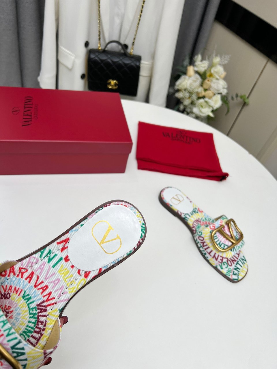 Valentino Garavani Escape Slide Sandal In Canvas With Valentino Loop Print Ws0Bd5Ful Qd7 view 5