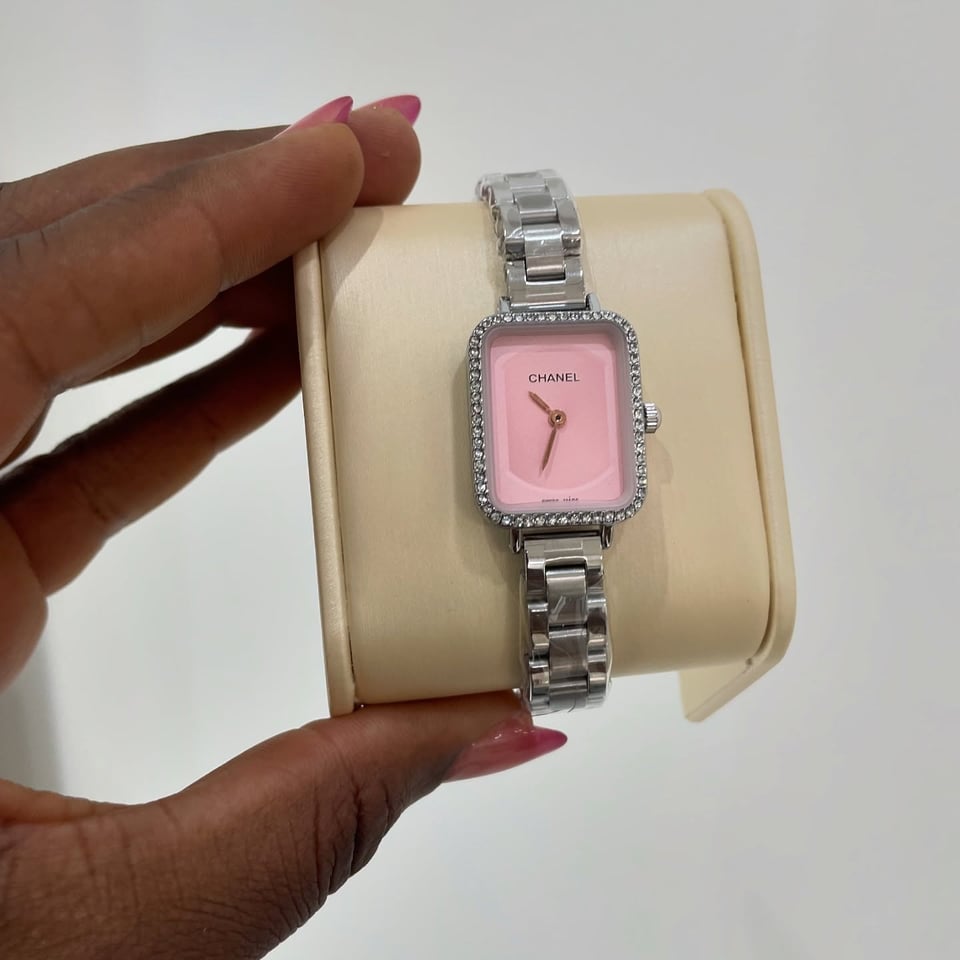 Chanel Première Silver Diamond-Edge Watch Pink Dial view 2