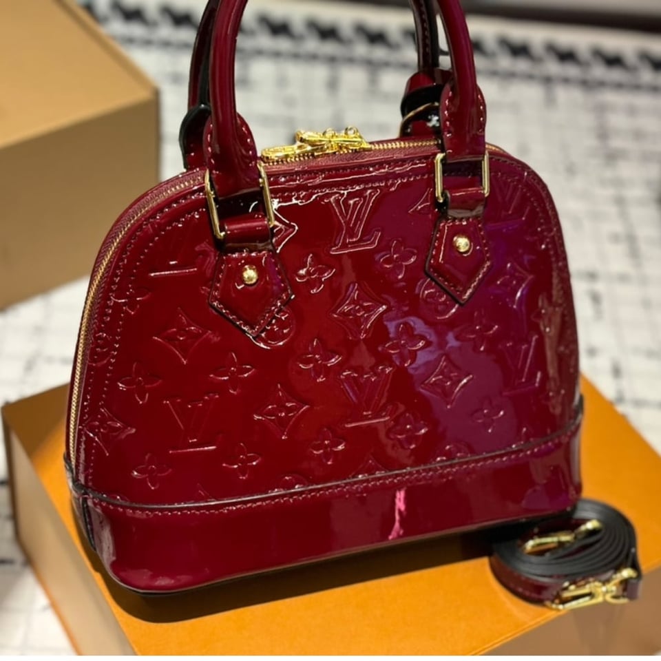 Louis Vuitton Alma Bb Monogram Vernis Leather Dark Red 23Cm view 4