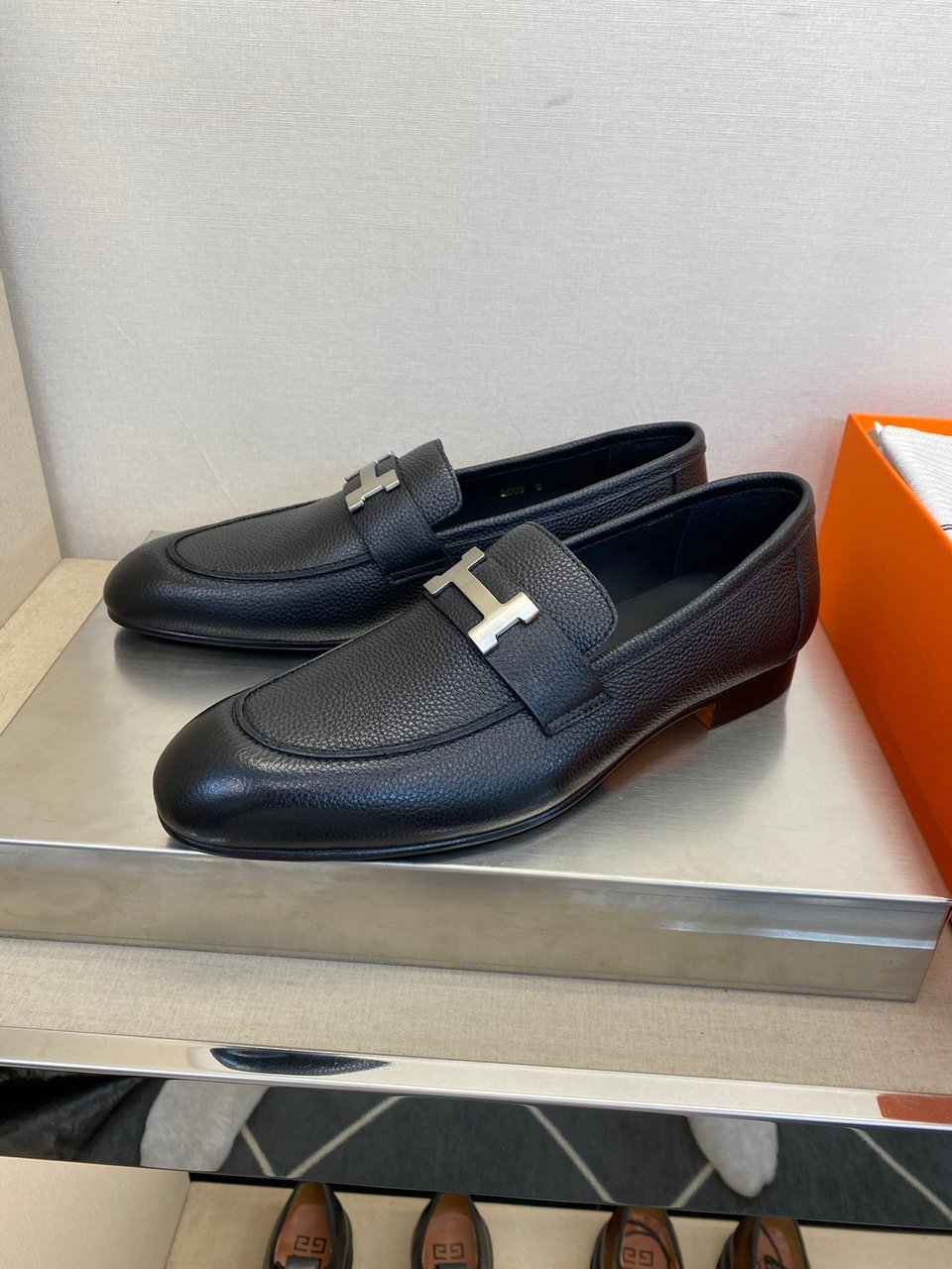 Hermes H-Buckle Black Leather Loafers- Shoes for Men view 5