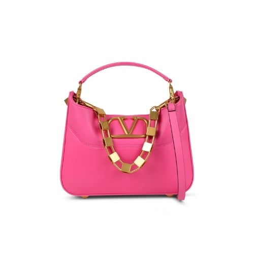 Valentino Garavani Small Stud Sign Leather Hobo Bag In Pink view 2