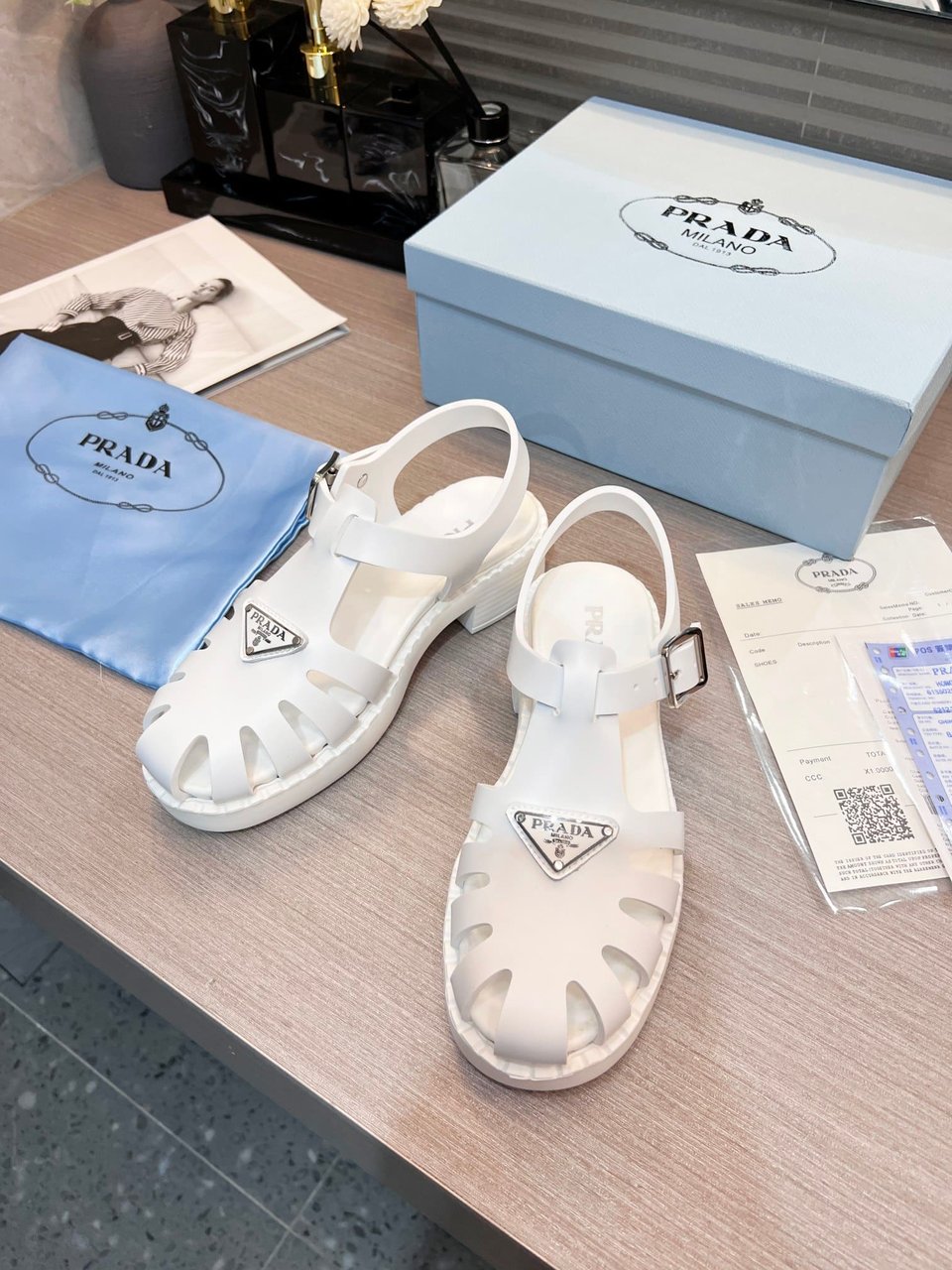 Prada Sporty Foam Rubber Sandals White 1X857M 3Lkk F0009 F 50 view 6