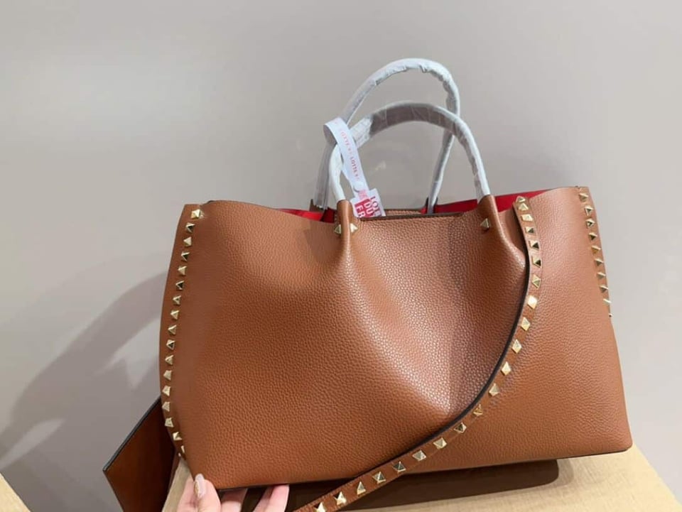 Valentino Garavani Rockstud Leather Tote Brown 36Cm view 8