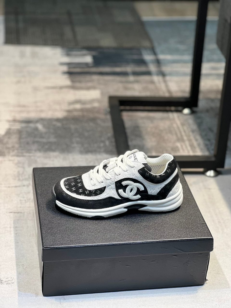Chanel Cc Embossed Logo Suede Black White view 10