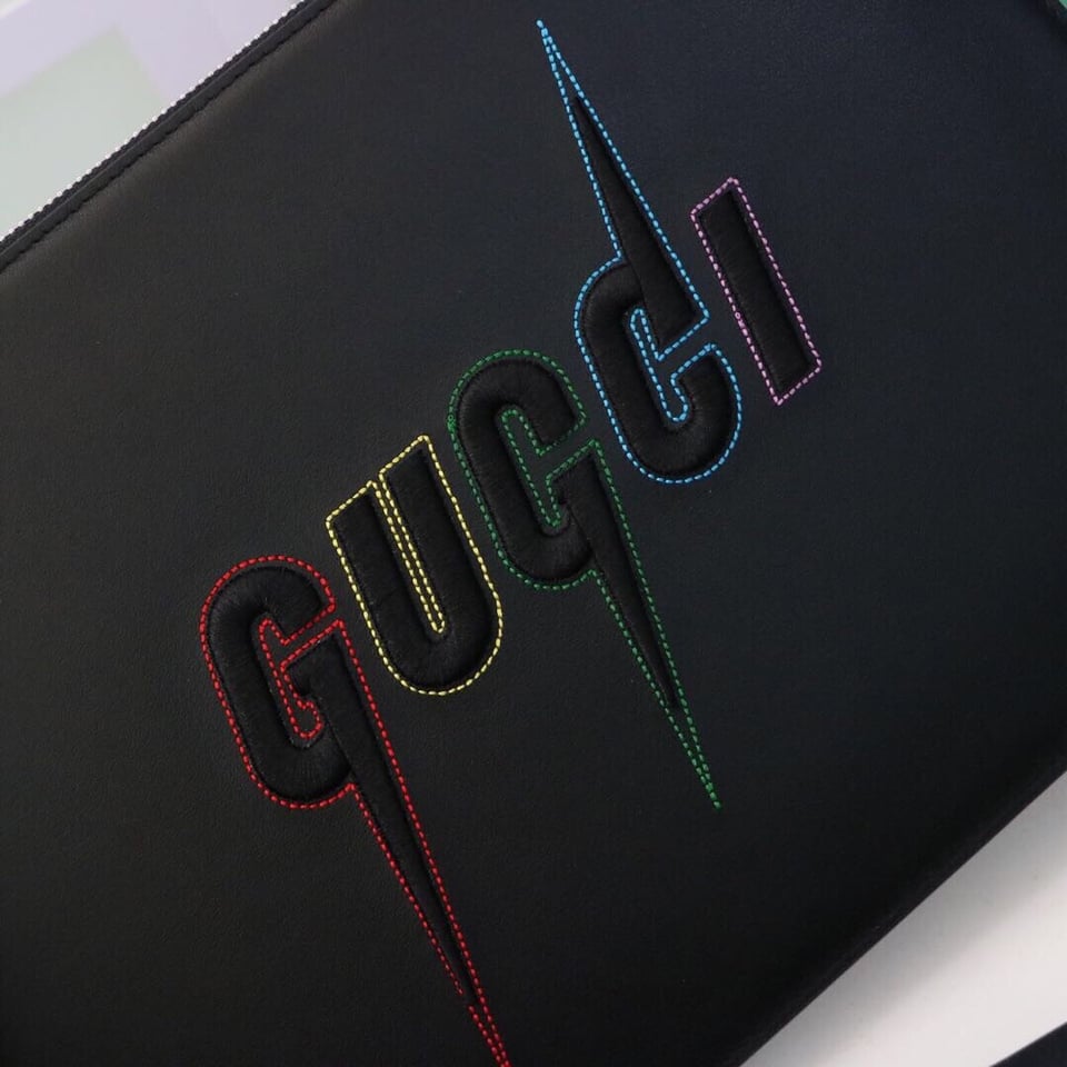 Gucci Pouch in Black With Blade Embroidery 12in/31cm For Men view 3