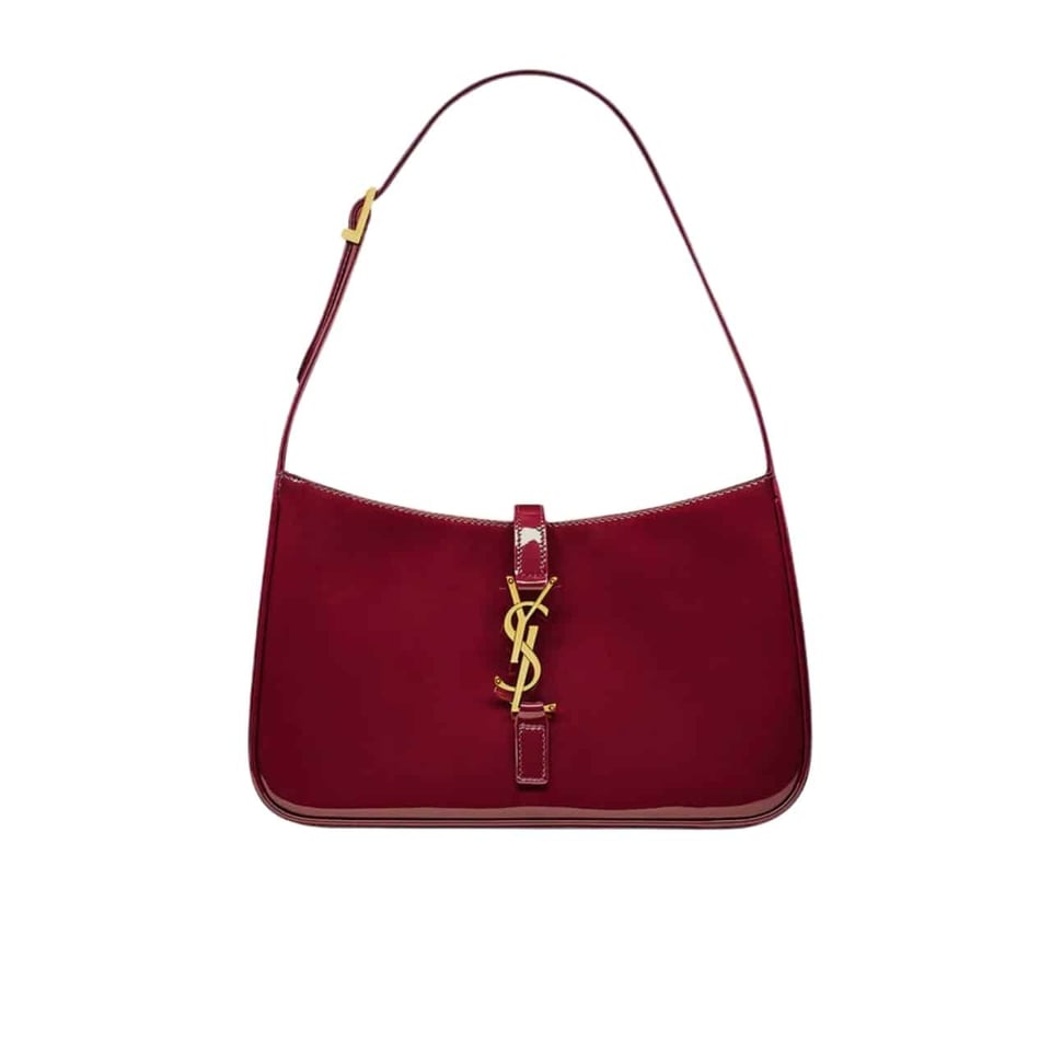 Saint Laurent Le 5 A 7 Patent Hobo Bag In Shiny Leather Wine Red 25Cm view 2