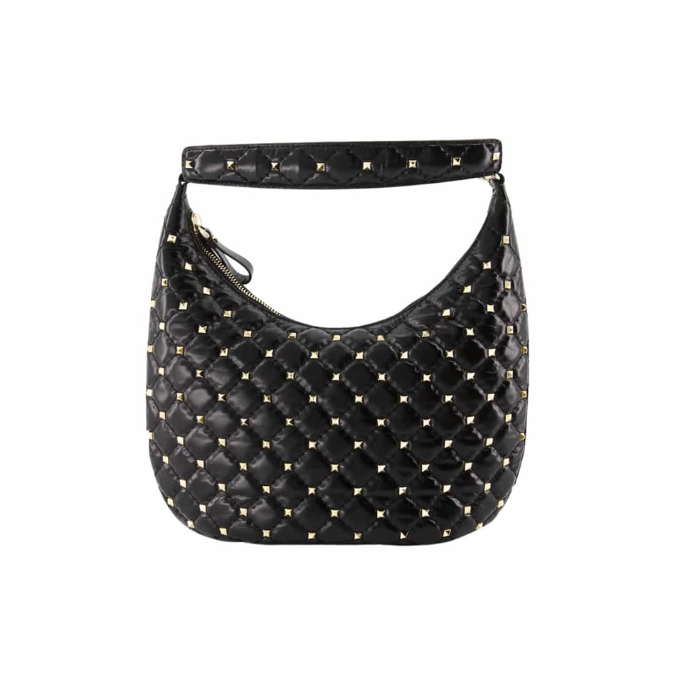 Valentino Rockstud Spike Leather Hobo Bag Black 28Cm 3W2B0M32Was view 2