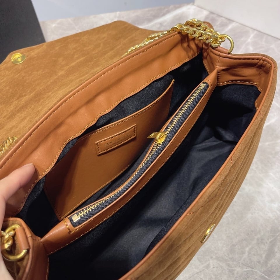Saint Laurent Cinnamon Loulou Large Chain Bag In Suede Brown 31Cm view 8