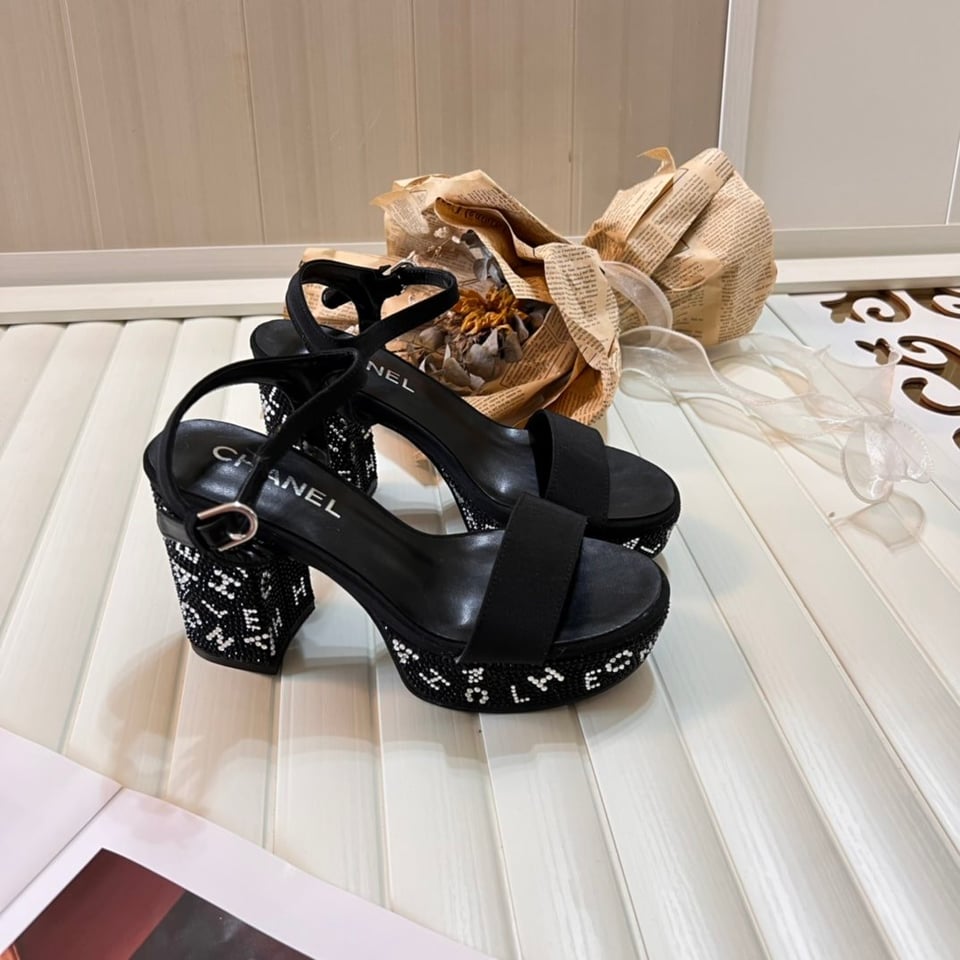 Chanel Sandal Pump Stone Beads Black Silver G45365 B15306 Nu665 view 5