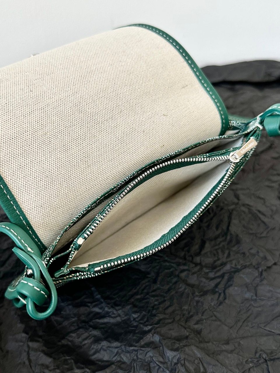 Goyard Plumet Pocket Wallet 20 Cm Green Goyardine Canvas And Lambskin Trim view 5