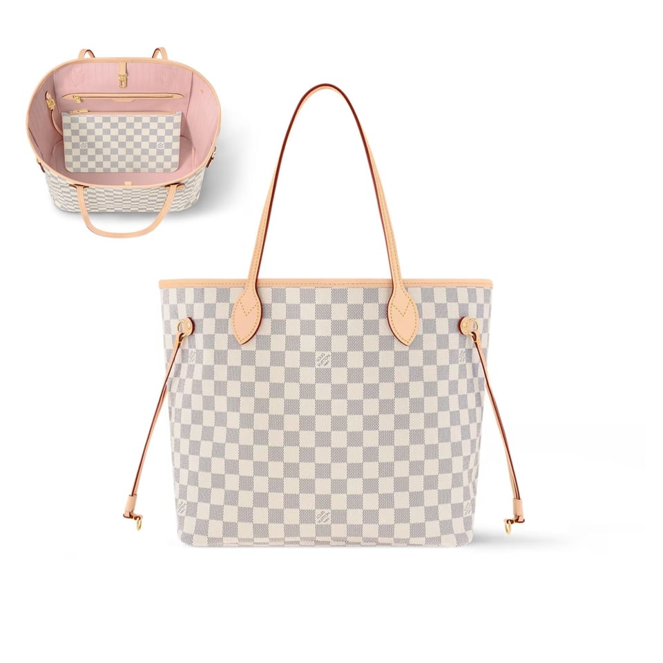 Louis Vuitton Neverfull MM Tote Bag Damier Azur Canvas Rose Ballerine 31cm N40603 view 2