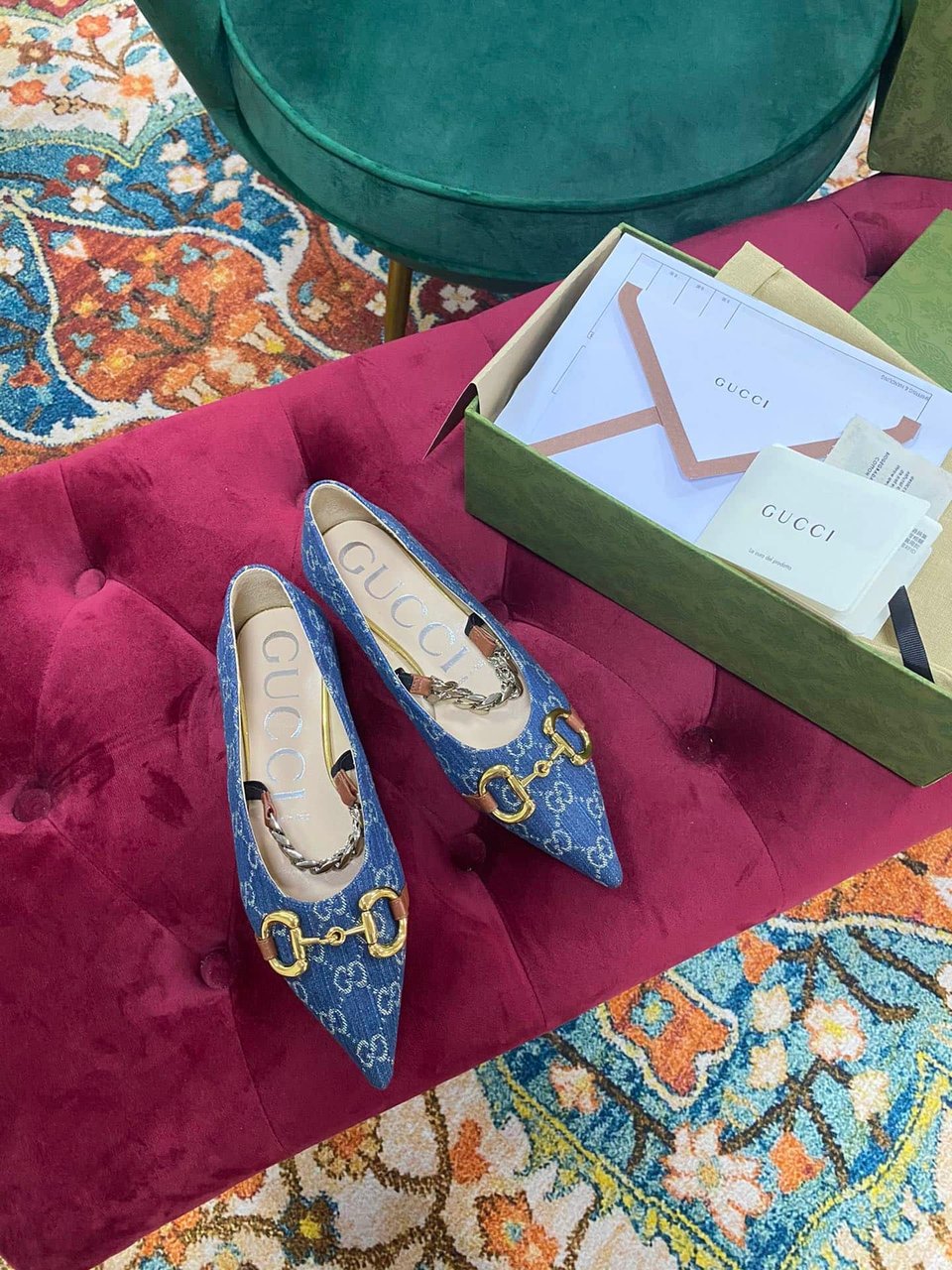 Gucci Gg Denim Series Women’S Horsebit Flat Ballet Shoes view 3