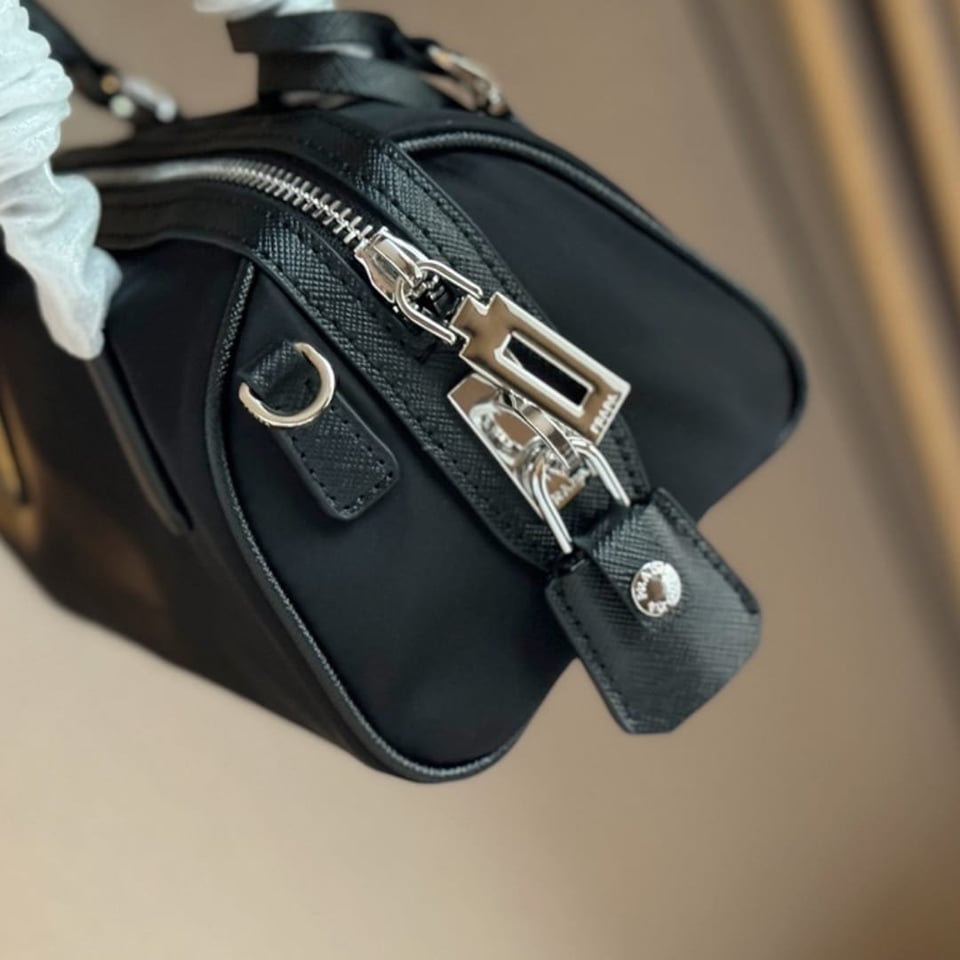 Prada Bauletto Recycled Nylon Shoulder Bag Black 21Cm view 8