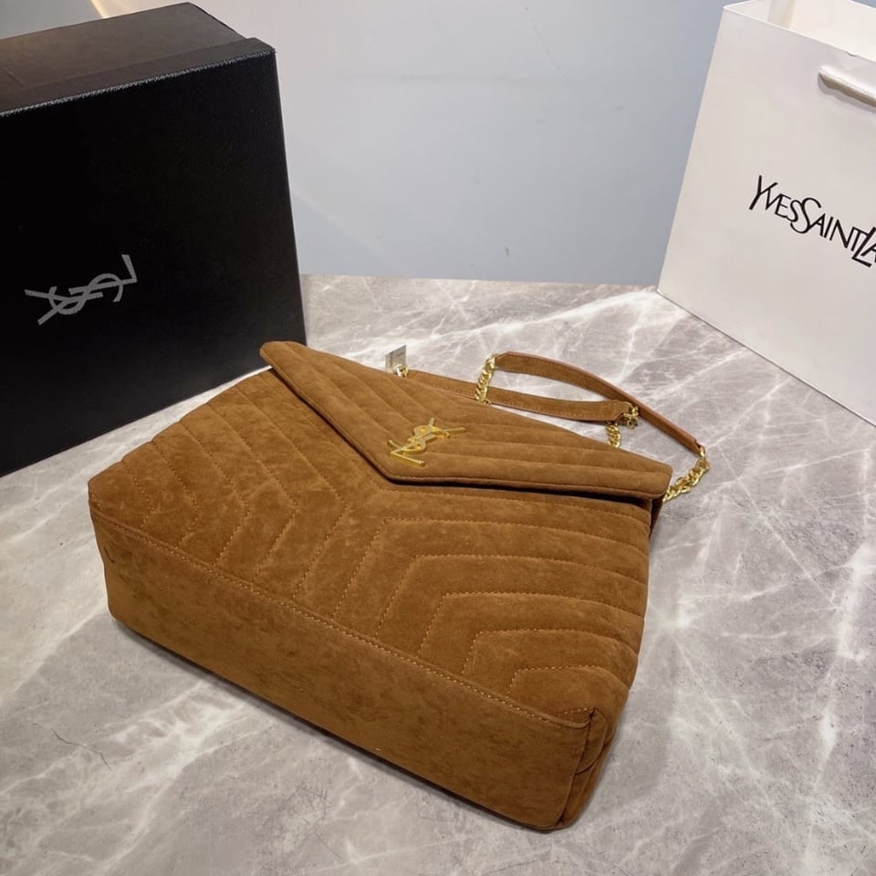 Saint Laurent Cinnamon Loulou Large Chain Bag In Suede Brown 31Cm view 7