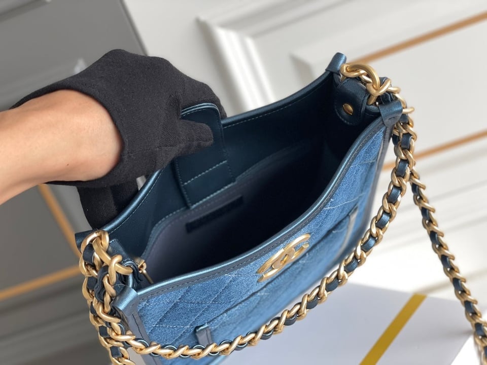 Chanel 24S 24Cm Hobo Bag Blue Denim Gold Hardware view 7
