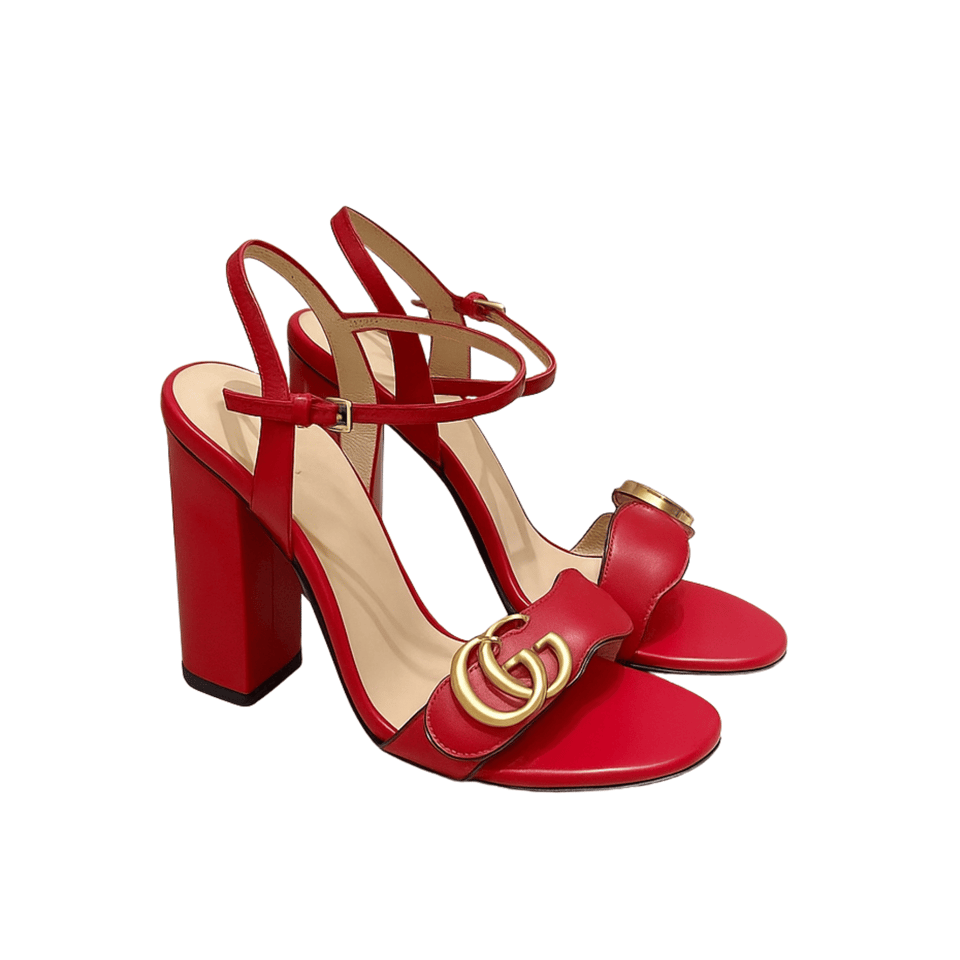Gucci Leather Mid Heel Sandal Red view 2