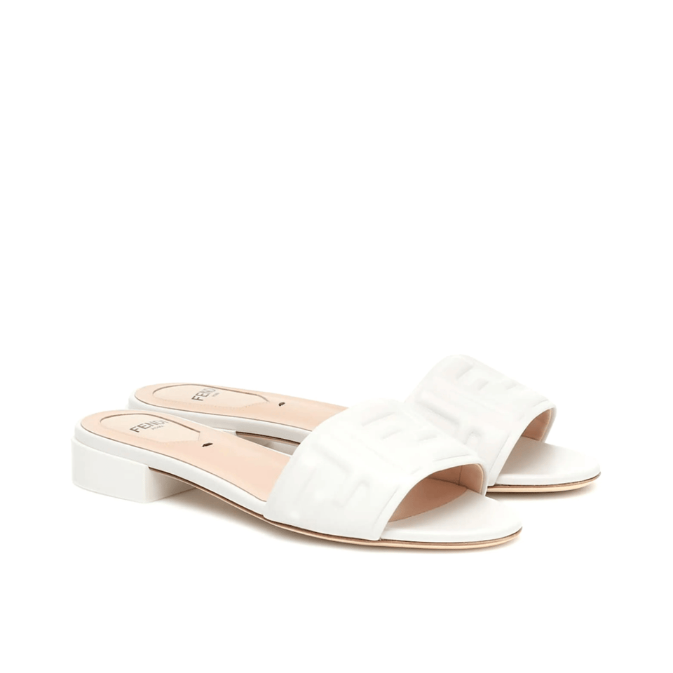 Fendi Silk Cowhide Slippers White view 2