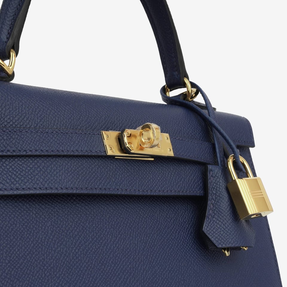 Hermes Kelly 25 Bag In Golden Bleu Navy Epsom Leather For Women 25cm/10in view 7
