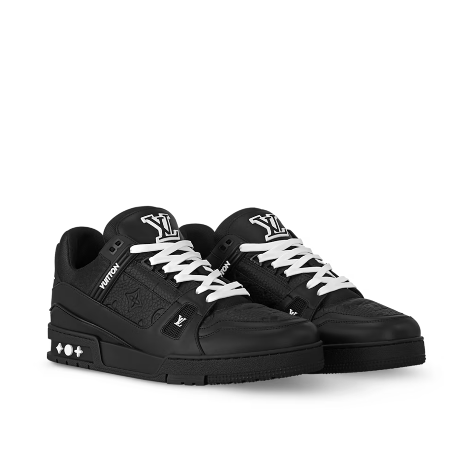Louis Vuitton Black Leather Sneakers With White Laces For Men view 3