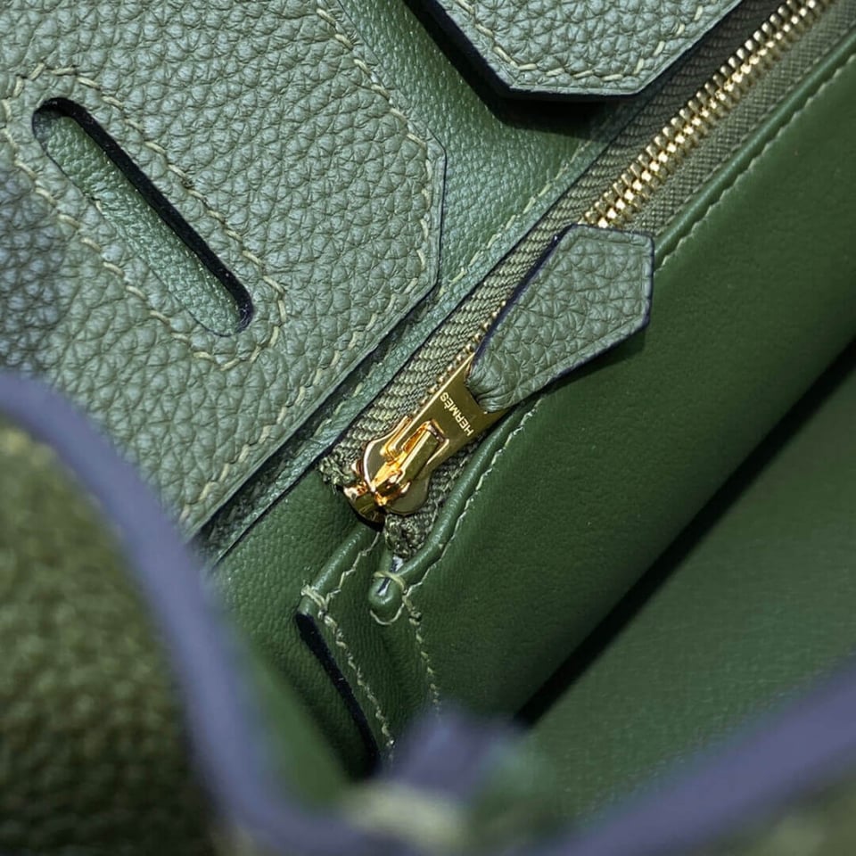 Hermes Birkin 30 Bag Vert Foret Gold Hardware Togo Leather view 15