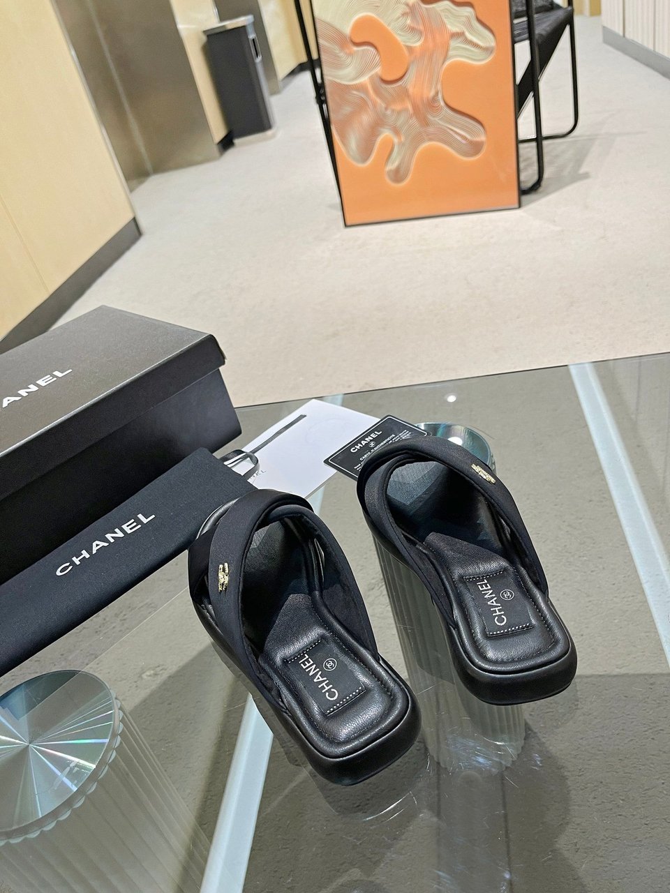 Chanel Cc Logo Criss Cross Slides Black view 5