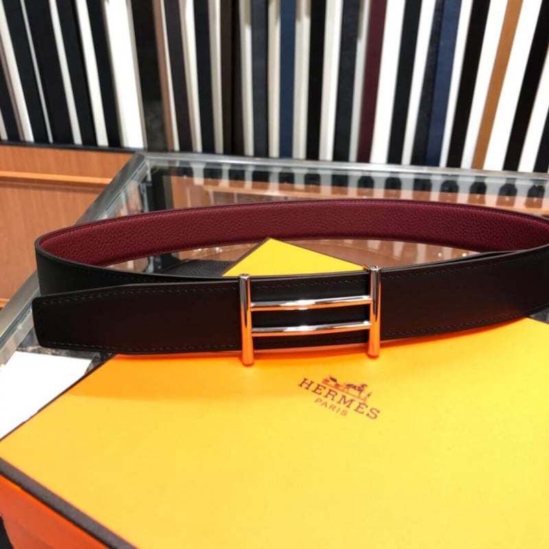 Hermes Rider Belt Buckle &amp; Reversible Leather Strap 40mm H075372 Burgundy/Black view 5
