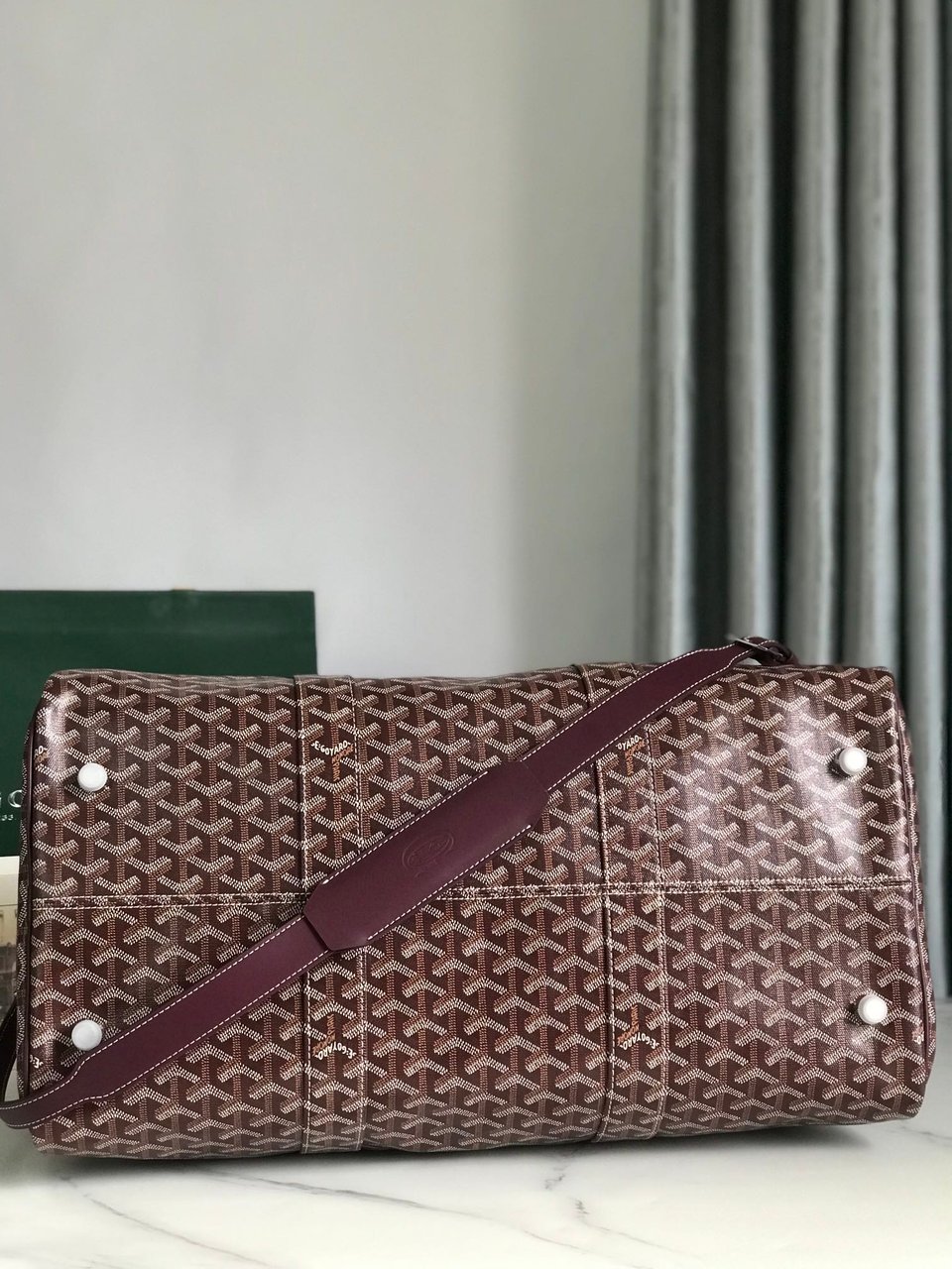 Goyard Boston 50 Bag Cm Wine Red Goyardine Canvas And Calfskin Trim view 10