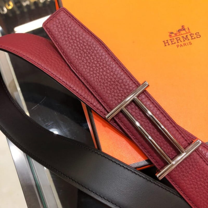 Hermes Rider Belt Buckle &amp; Reversible Leather Strap 40mm H075372 Burgundy/Black view 4