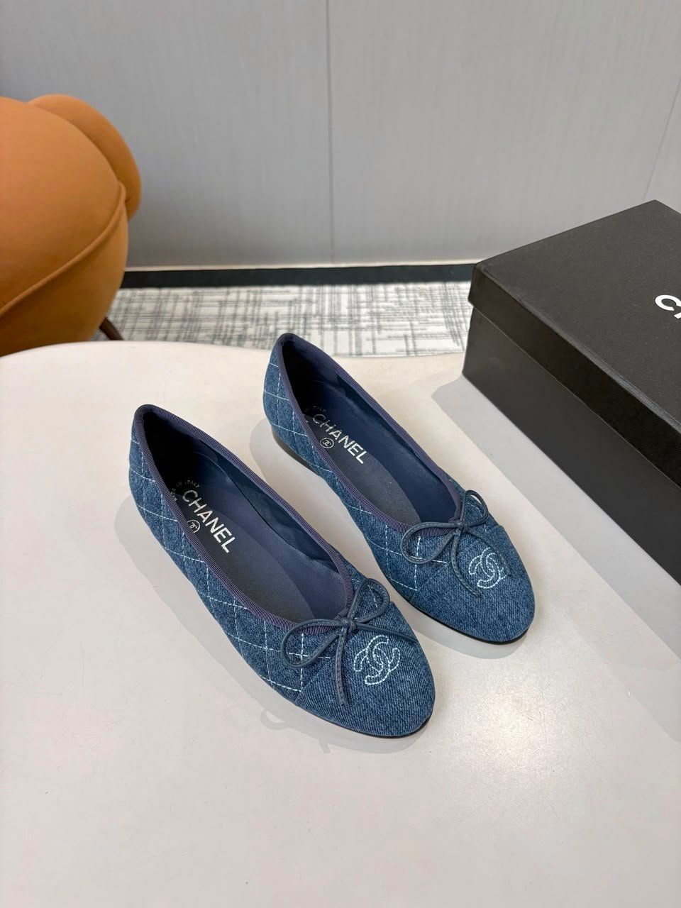 Chanel Quilted Denim Ballerina Flats Blue Denim G02819 view 10