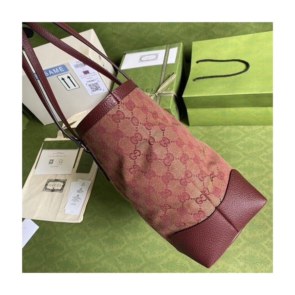 Gucci Ophidia Medium Tote With Web in Burgundy GG Canvas view 10