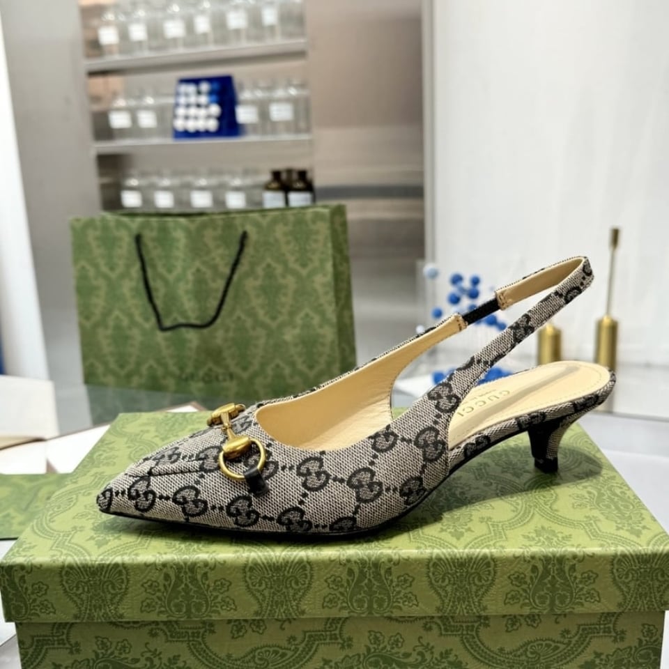 Gucci Women’S Horsebit Slingback Pump Beige And Blue 782627 2Hk80 4041 view 5