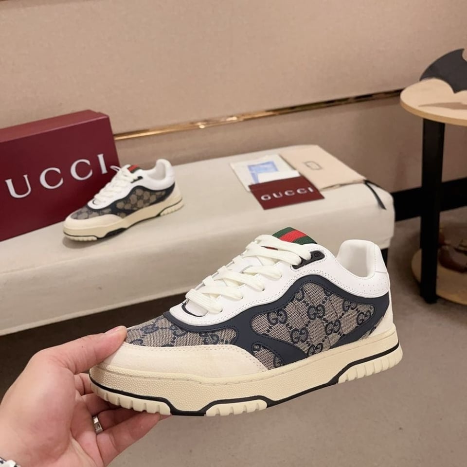 Gucci Women’S Re Web Sneaker Original Gg Canvas Beige And Blue ?787476 Aadhw 9552 view 4