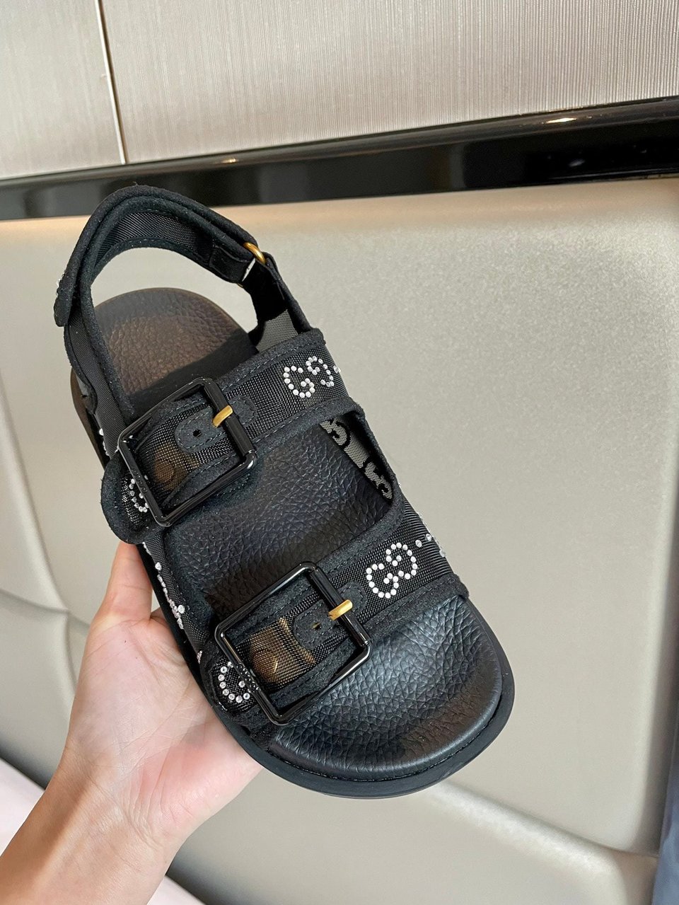 Gucci Gg Sandal With Crystals Black 701158 F13A0 1000 view 3