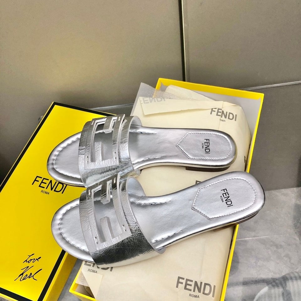 Fendi Baguette Silver Nappa Leather Slides 8R8136Ai16F0Ge7 view 10