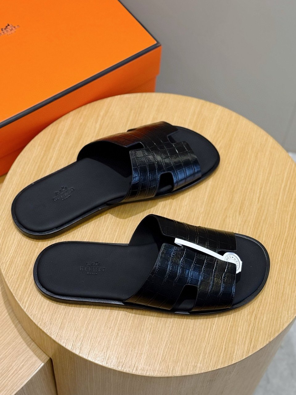 Hermès Black Crocodile Oran Sandals- Shoes for Men view 7