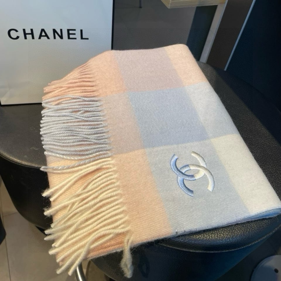 Chanel Cashmere Scarf Plaid Pink For Women 180cm view 4