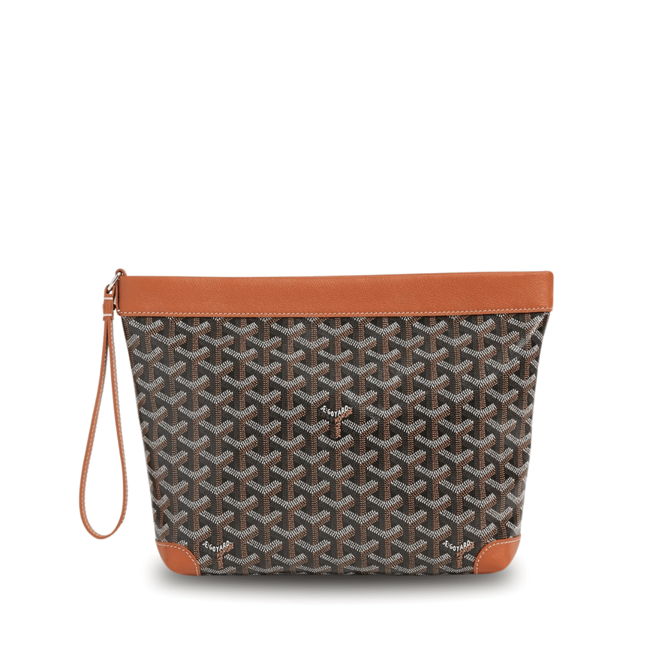 Goyard Conti Pouch 24 Cm Tan Lambskin And Black Goyardine Canvas