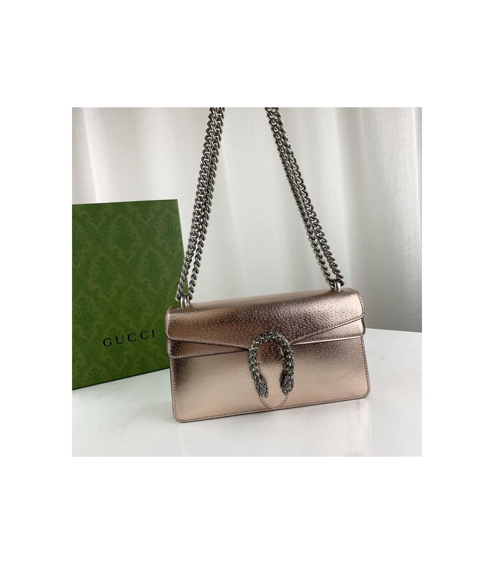 Gucci Dionysus Small Shoulder Bag in Rose Gold Lame Leather view 15