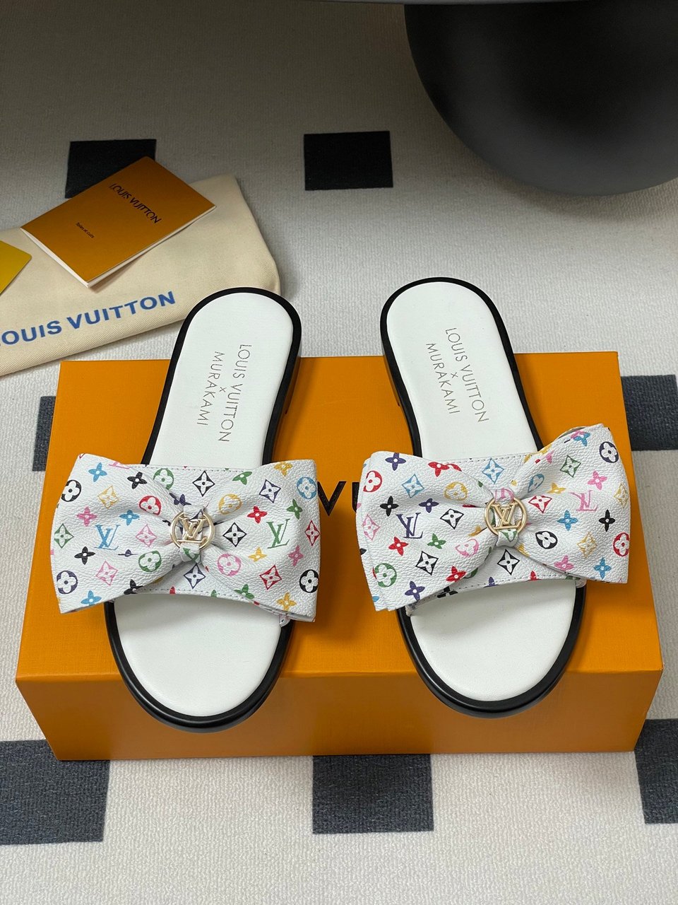 Louis Vuitton x Takashi Murakami Lily Flat Mule Bow Slide Sandals White 1AGVYA view 9