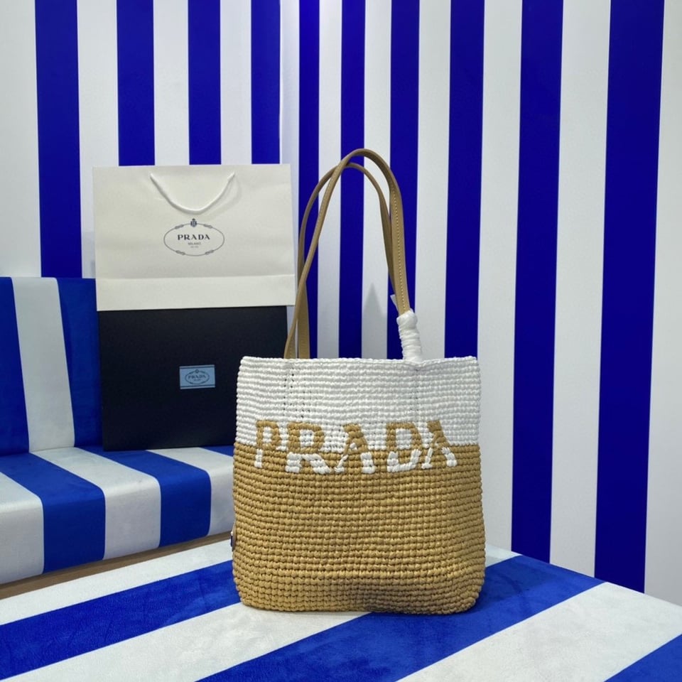 Prada Raffia Tote Bag Beige 23cm view 11