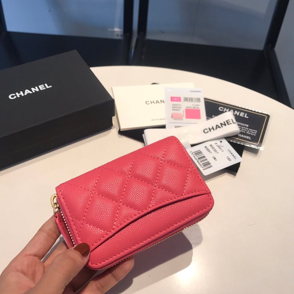 Chanel Zipped Caviar Purse 11 Red Pink Calfskin Gold Icon view 5