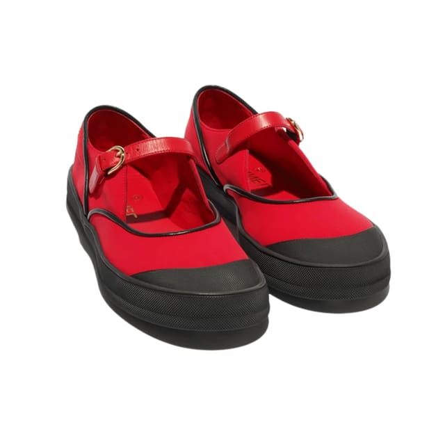 Chanel Mary Janes Fibres Mélangées &amp; Gomme Rouge &amp; Noir G47139