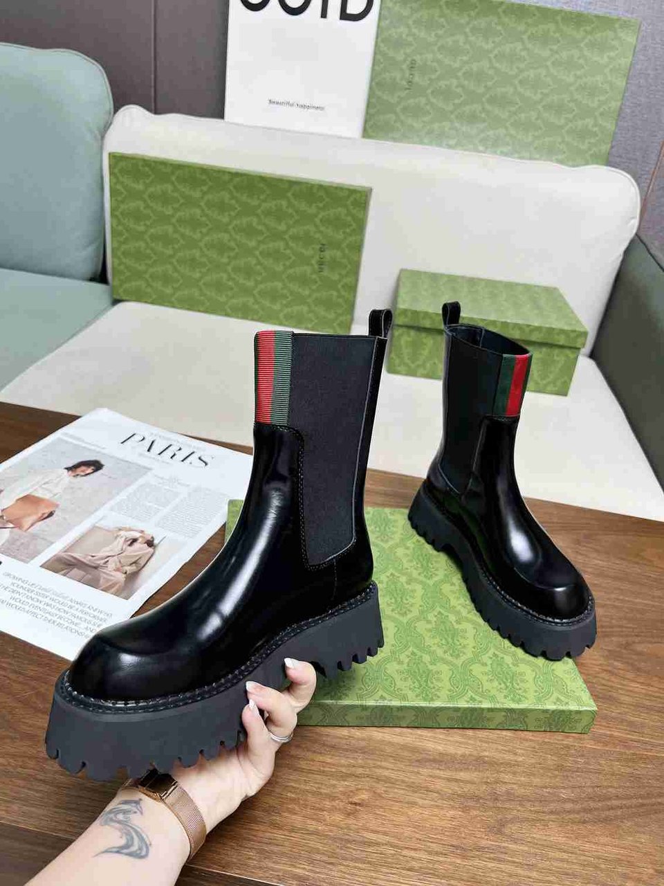 Gucci Women’s Boot With Web Anand Leather Black view 6