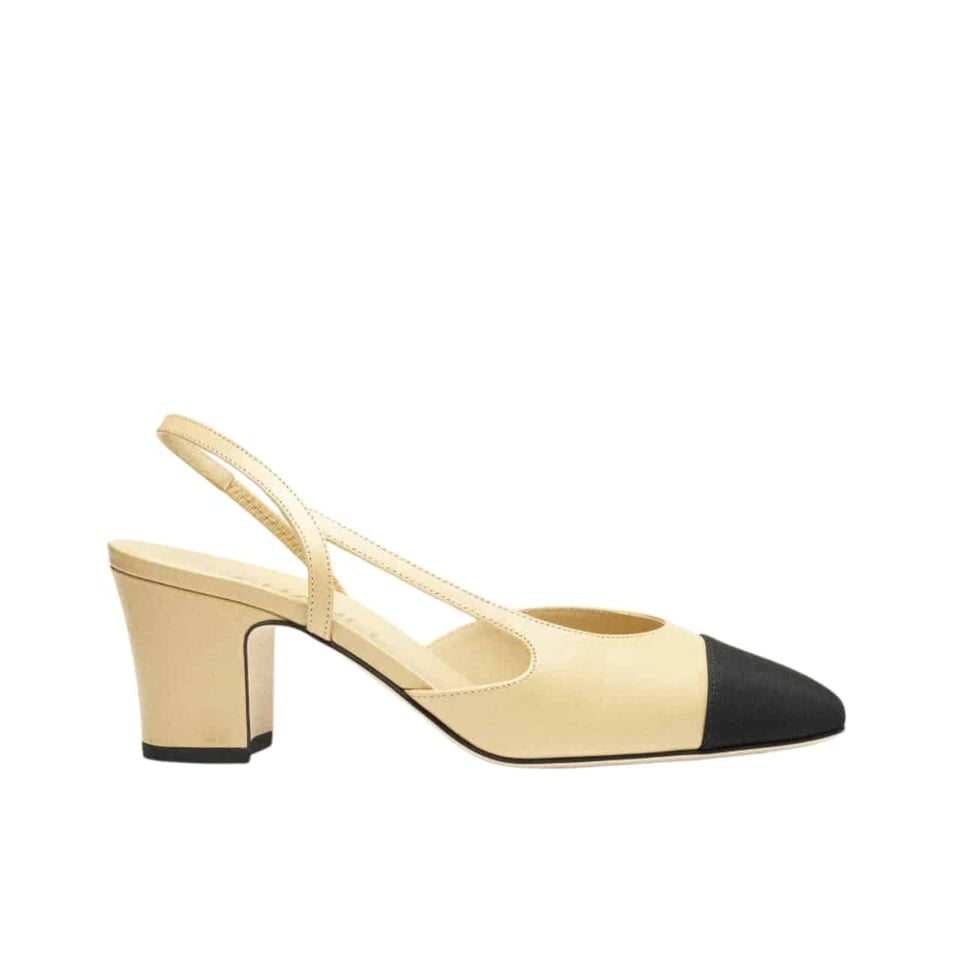 Chanel Slingbacks Goatskin &amp;Amp; Grosgrain Beige &amp;Amp; Black G31318 Y50006 C8378