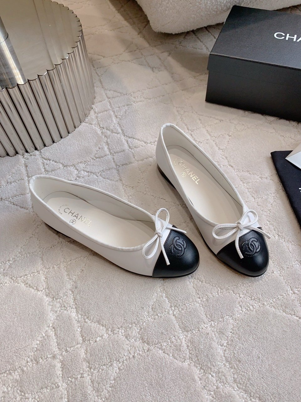 Chanel Cambon Leather Ballet Flats White For Women view 5