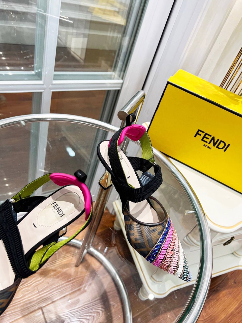 Fendi Colibri 85Mm Beaded Slingback Pumps Rainbow 8J8143Ai1E view 8