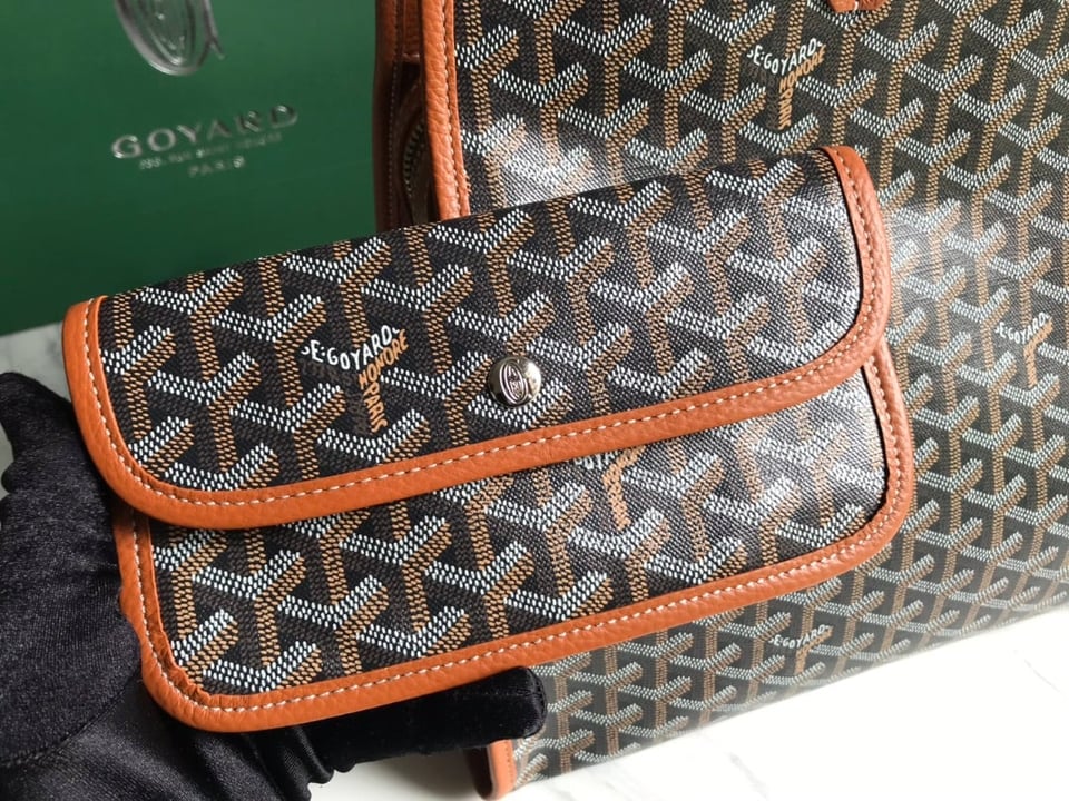 Goyard Hardy Pm Bag 40 Cm Black Goyardine Canvas And Tan Taurillon Leather Trim view 4